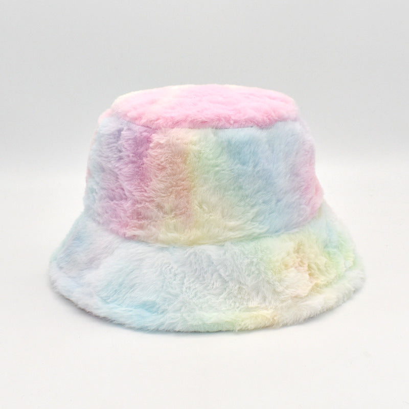 Rainbow Sherbert Faux Fur Bucket Hat
