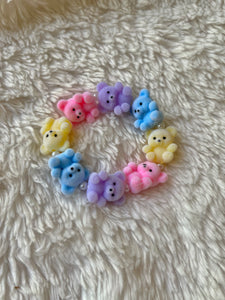 Fuzzy Pastel Rainbow Teddy Bear Stretch Bracelet