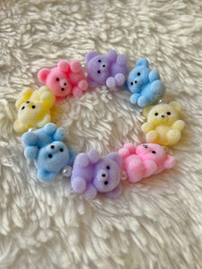 Fuzzy Pastel Rainbow Teddy Bear Stretch Bracelet