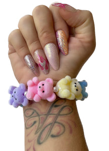 Fuzzy Pastel Rainbow Teddy Bear Stretch Bracelet