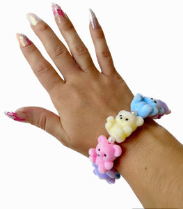 Fuzzy Pastel Rainbow Teddy Bear Stretch Bracelet