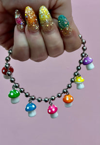 Good Trip rainbow mushroom bracelet & necklace