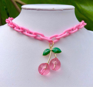 Pink Cherry Necklace Acrylic Chain Necklace