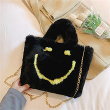 Load image into Gallery viewer, Don’t Worry Be Happy Smily Faux Fur Bag
