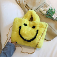 Load image into Gallery viewer, Don’t Worry Be Happy Smily Faux Fur Bag
