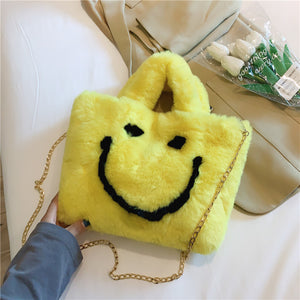 Don’t Worry Be Happy Smily Faux Fur Bag