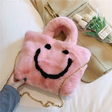 Load image into Gallery viewer, Don’t Worry Be Happy Smily Faux Fur Bag
