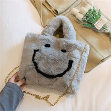 Load image into Gallery viewer, Don’t Worry Be Happy Smily Faux Fur Bag
