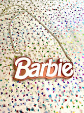 Load image into Gallery viewer, Barbie Acrylic Necklace- Pink Mirror / Silver Glitter, I&#39;m Your Present
