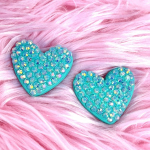 Sparkle Heart Earrings, Blue