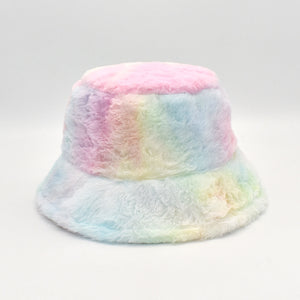 Rainbow Sherbert Faux Fur Bucket Hat