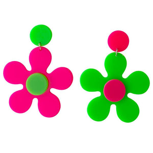 Neon Candy Girl Daisy Drop Earrings, Laser Kitten