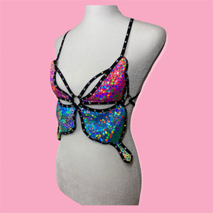 Butterfly Rainbow Rave Bra top, Prism Kisses