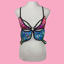 Load image into Gallery viewer, Butterfly Rainbow Rave Bra top, Prism Kisses
