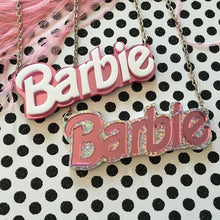 Load image into Gallery viewer, Barbie Acrylic Necklace- Pink Mirror / Silver Glitter, I&#39;m Your Present
