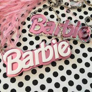 Barbie Acrylic Necklace- Pink Mirror / Silver Glitter, I'm Your Present